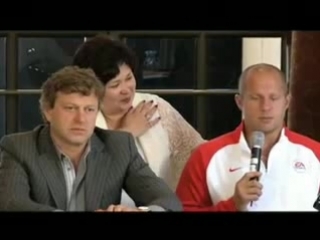 clipping from a press conference in the usa on july 29, 2009. fedor's opinion about contracts with the ufc